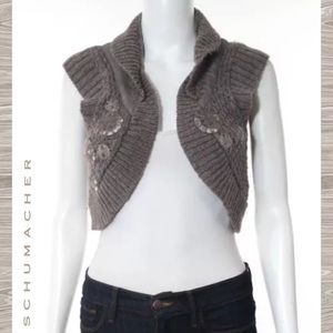 SCHUMACHER Taupe Wool Knit Jeweled Detail Shrug